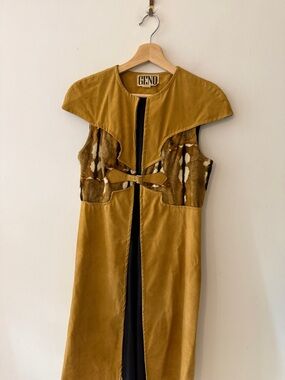 RARE vintage 60s 70s GENO Mustard Suede & Fur Panel Maxi Vest